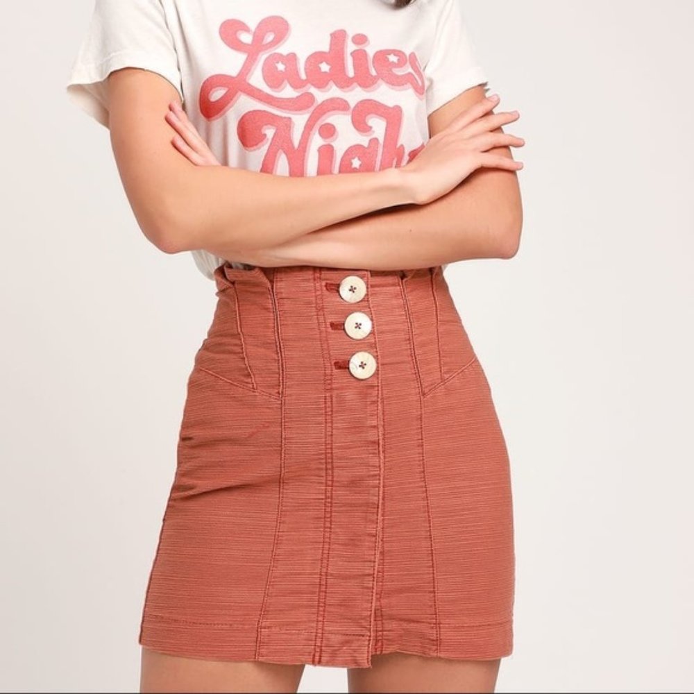 Free People Every Minute Every Hour Button Front Skirt Noble Adobe Size 8
